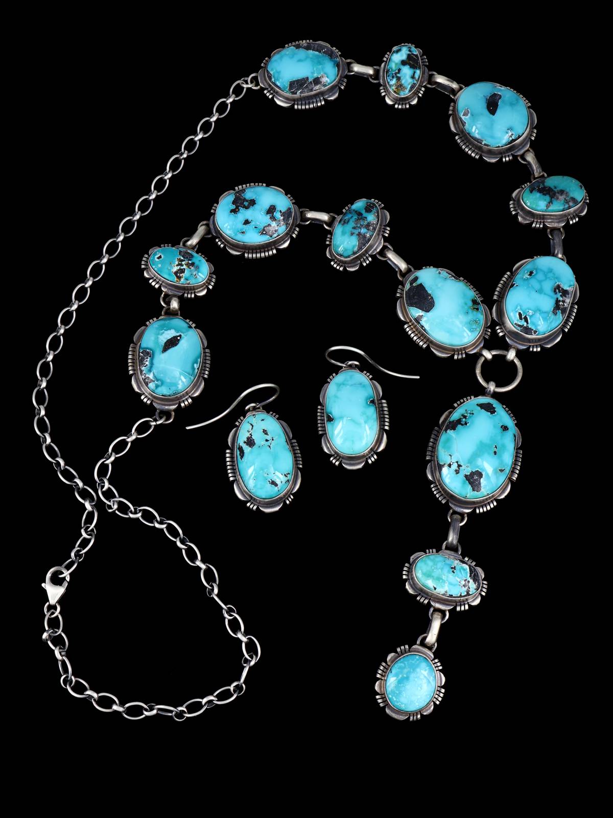 Native American Jewelry Campitos Turquoise Lariat Necklace Set - PuebloDirect.com