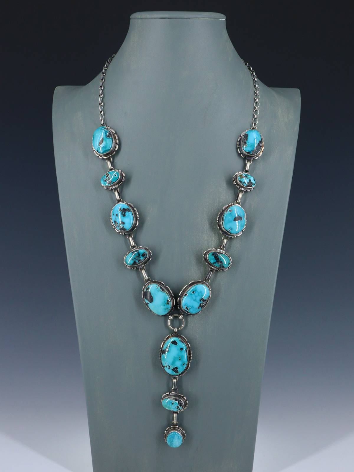 Native American Jewelry Campitos Turquoise Lariat Necklace Set - PuebloDirect.com