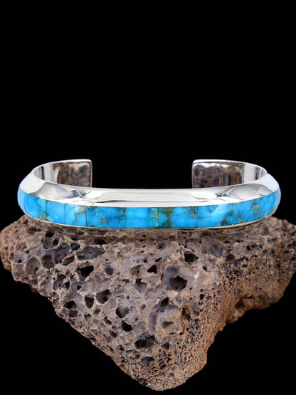 Native American Zuni Turquoise Inlay Cuff Bracelet - PuebloDirect.com