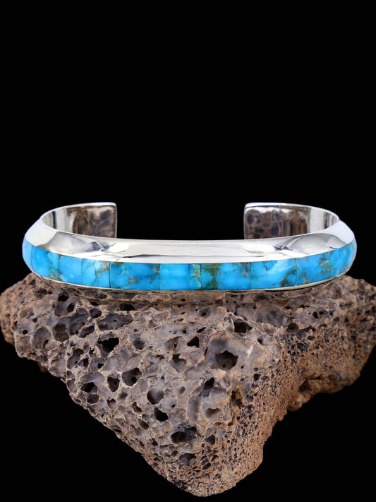 Native American Zuni Turquoise Inlay Cuff Bracelet - PuebloDirect.com
