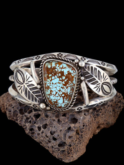 Navajo Sculpted #8 Turquoise Sterling Silver Cuff Bracelet - PuebloDirect.com
