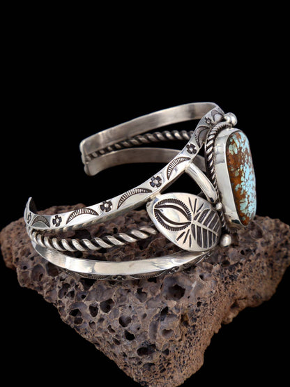 Navajo Sculpted #8 Turquoise Sterling Silver Cuff Bracelet - PuebloDirect.com
