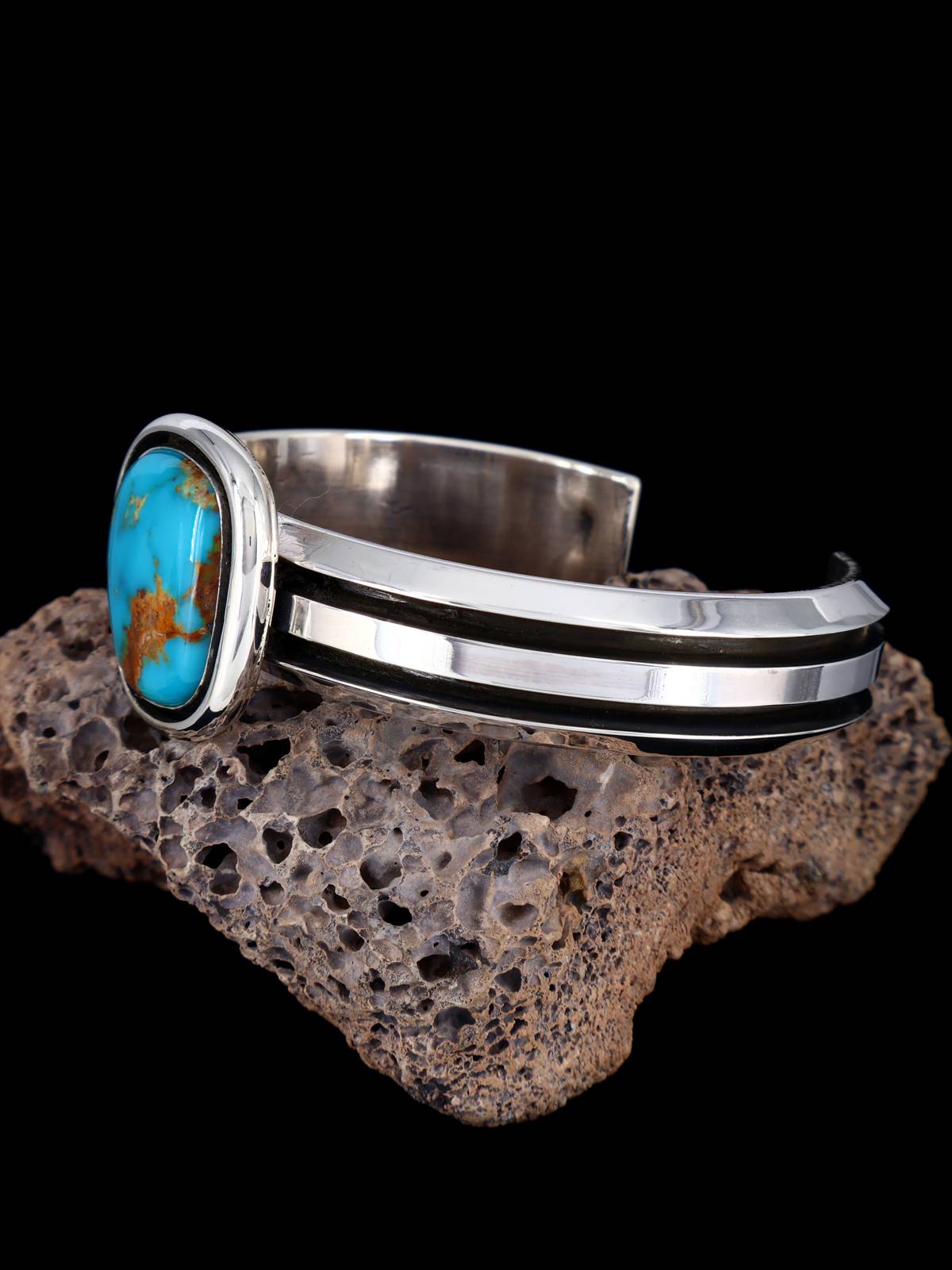 Native American Jewelry Royston Turquoise Sterling Silver Cuff Bracelet - PuebloDirect.com