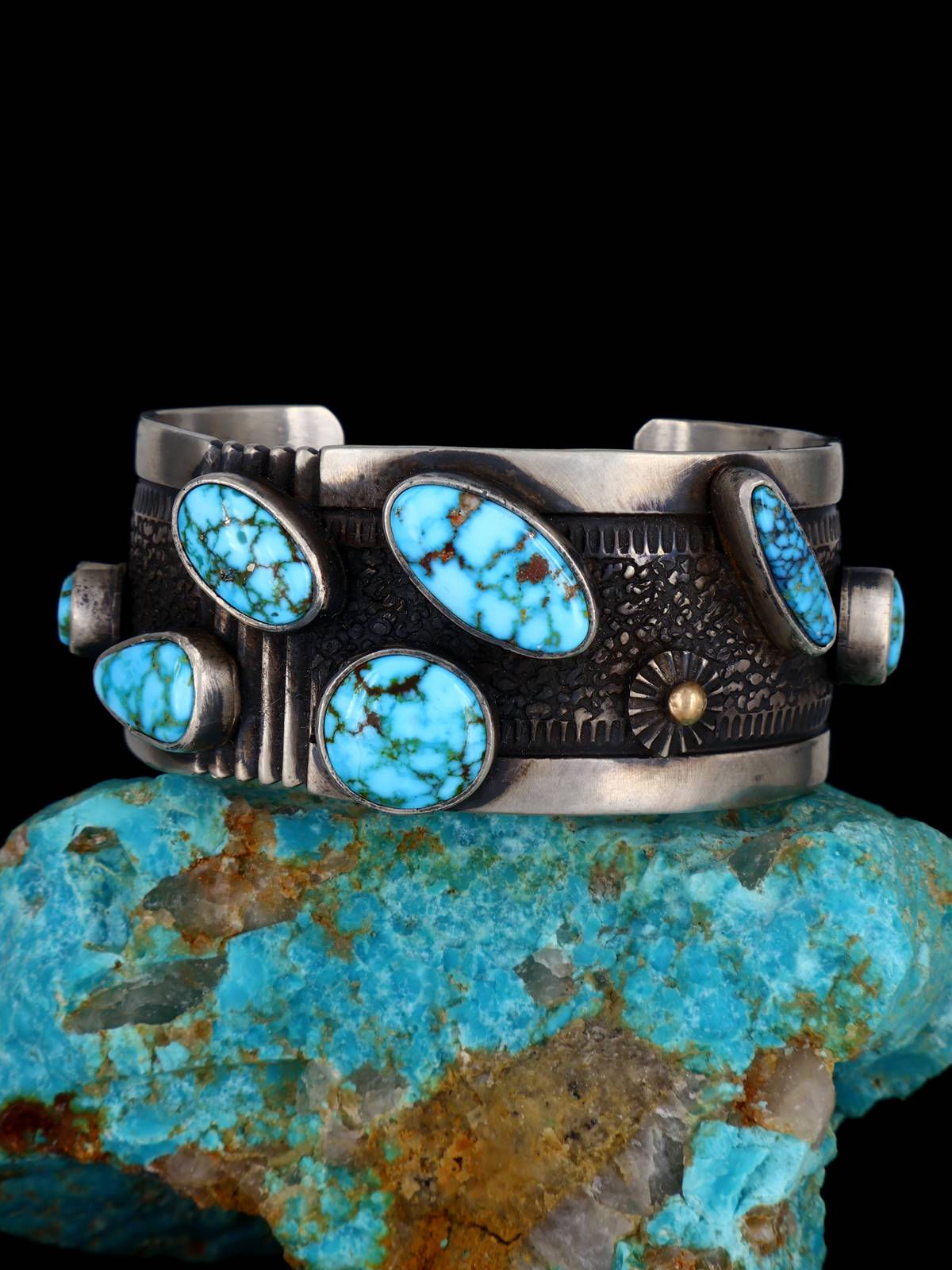 Native American Jewelry Kingman Turquoise Cuff Bracelet - PuebloDirect.com