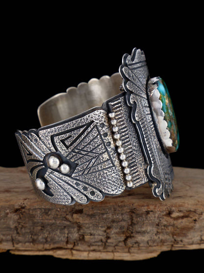 Native American Jewelry Sterling Silver Kingman Turquoise Bracelet - PuebloDirect.com