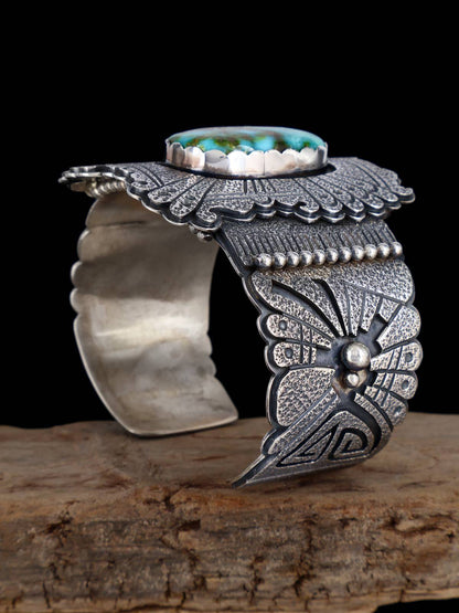 Native American Jewelry Sterling Silver Kingman Turquoise Bracelet - PuebloDirect.com