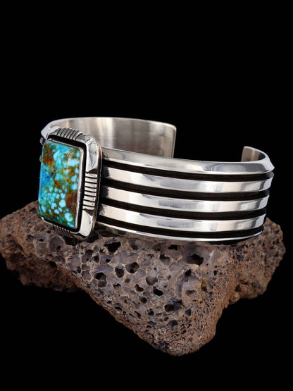 Native American Jewelry Kingman Turquoise Sterling Silver Cuff Bracelet - PuebloDirect.com