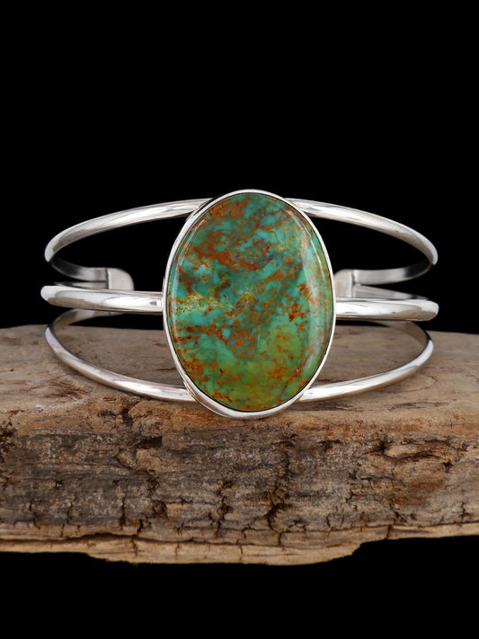 Native American Kingman Turquoise Sterling Silver Cuff Bracelet - PuebloDirect.com