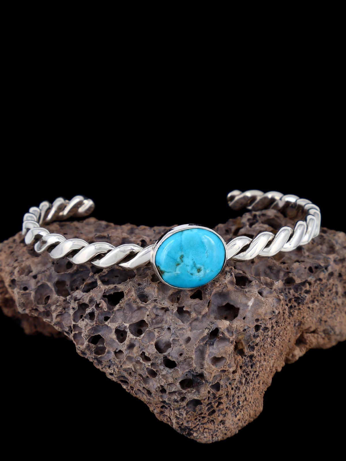 Navajo Turquoise Twisted Sterling Silver Cuff Bracelet