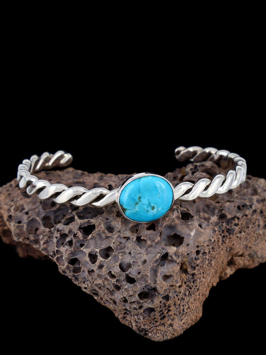 Navajo Turquoise Twisted Sterling Silver Cuff Bracelet