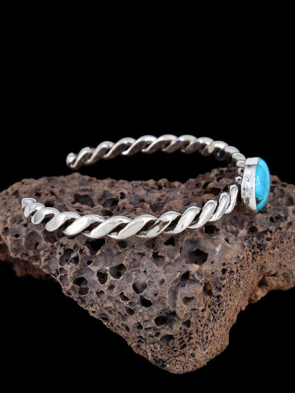 Navajo Turquoise Twisted Sterling Silver Cuff Bracelet