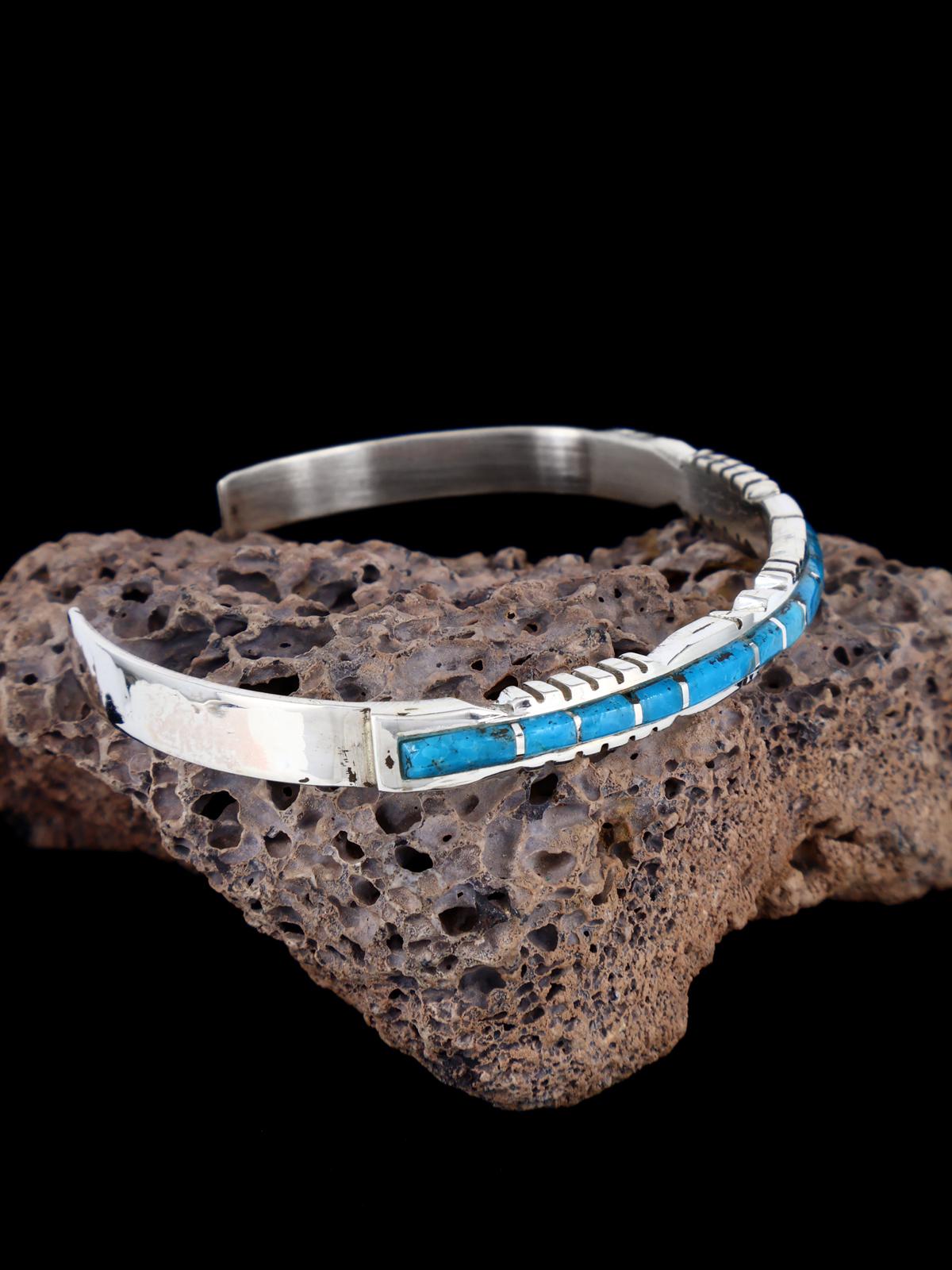 Single Row Sterling Silver Zuni Turquoise Inlay Bracelet