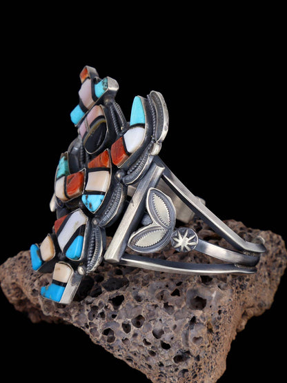 Native American Sterling Silver Vintage Zuni Inlay Turquoise Bracelet - PuebloDirect.com