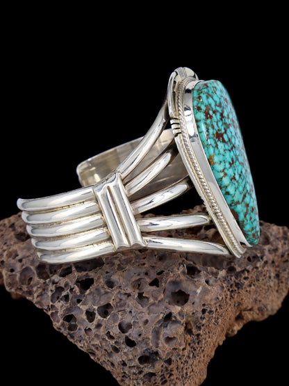 Vintage Native American Natural Turquoise Mountain Turquoise Sterling Silver Cuff Bracelet - PuebloDirect.com