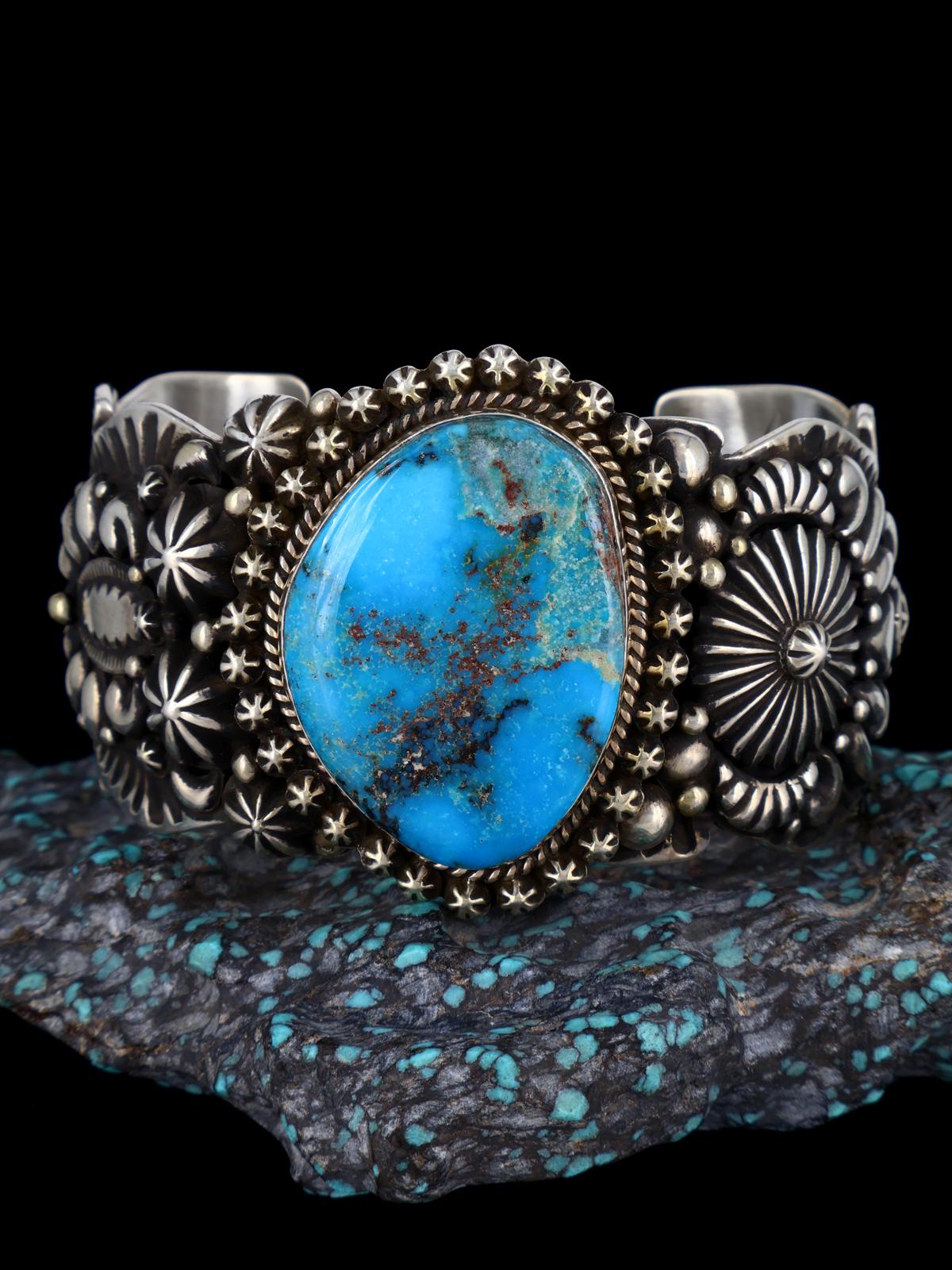 Native American Sterling Silver Natural Turquoise Cuff Bracelet - PuebloDirect.com
