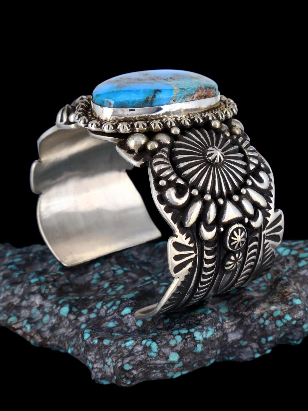 Native American Sterling Silver Natural Turquoise Cuff Bracelet - PuebloDirect.com
