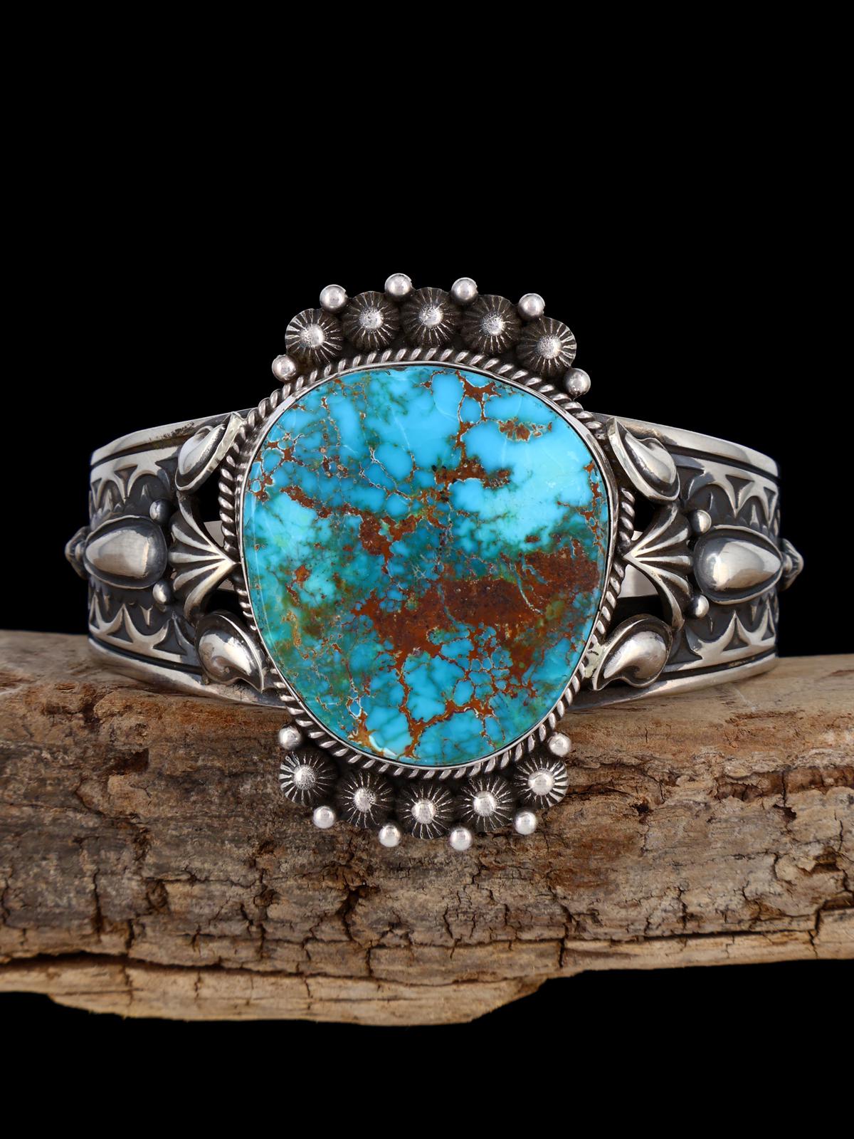 Navajo Jewelry Natural Pilot Mountain Turquoise Cuff Bracelet - PuebloDirect.com