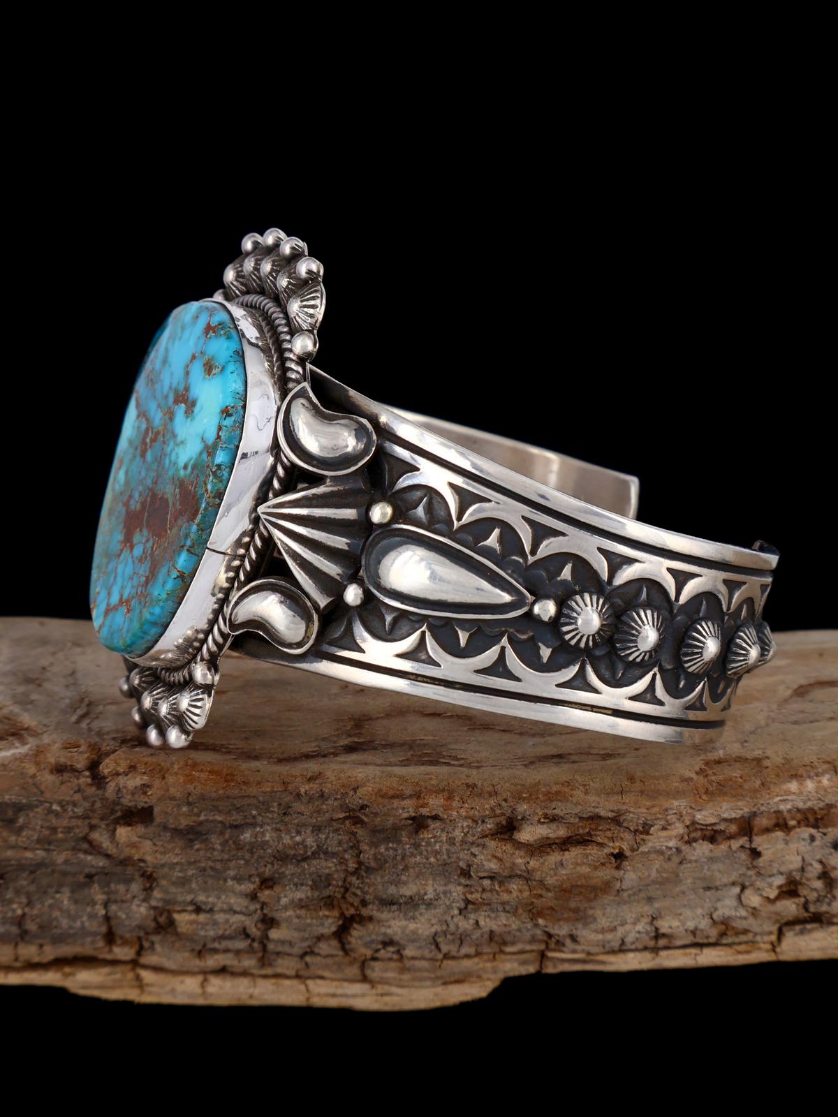 Navajo Jewelry Natural Pilot Mountain Turquoise Cuff Bracelet - PuebloDirect.com