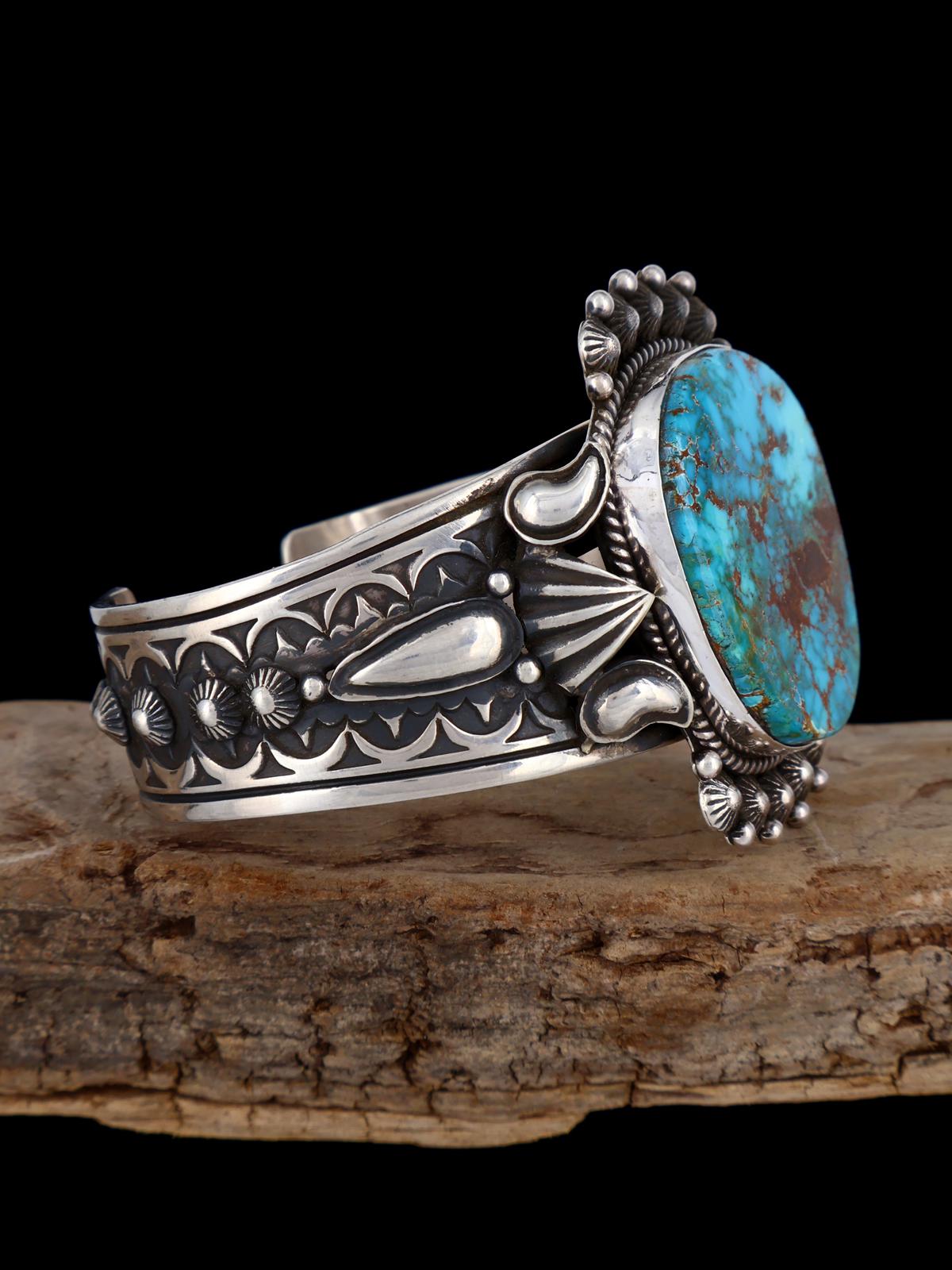 Navajo Jewelry Natural Pilot Mountain Turquoise Cuff Bracelet - PuebloDirect.com
