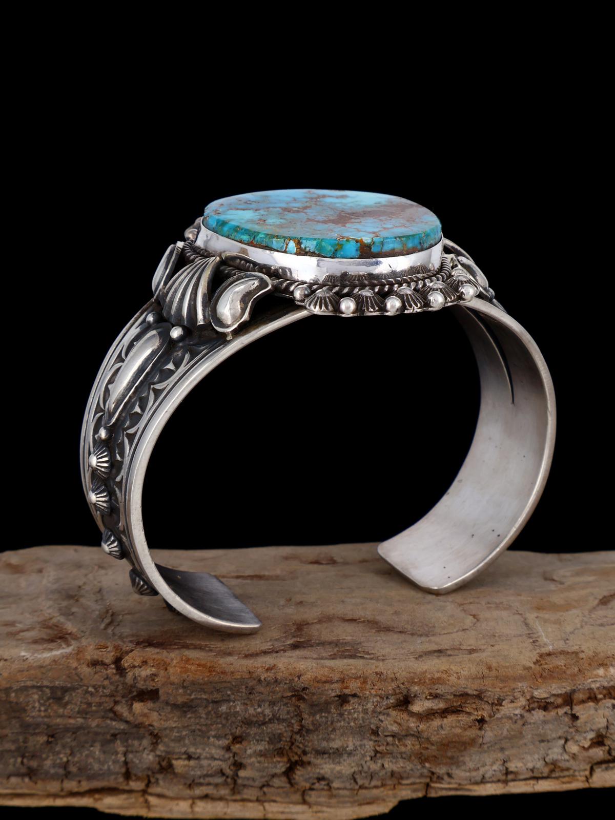 Navajo Jewelry Natural Pilot Mountain Turquoise Cuff Bracelet - PuebloDirect.com