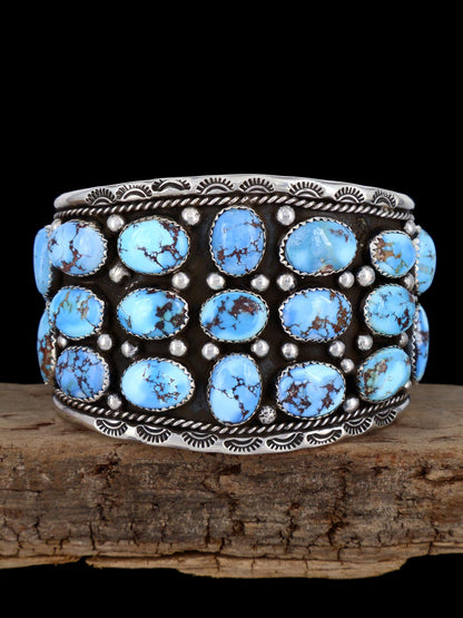 Navajo Natural Golden Hill Turquoise Cluster Sterling Silver Cuff Bracelet