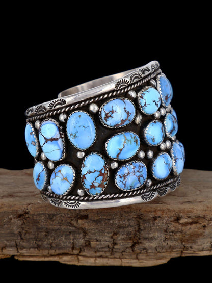 Navajo Natural Golden Hill Turquoise Cluster Sterling Silver Cuff Bracelet