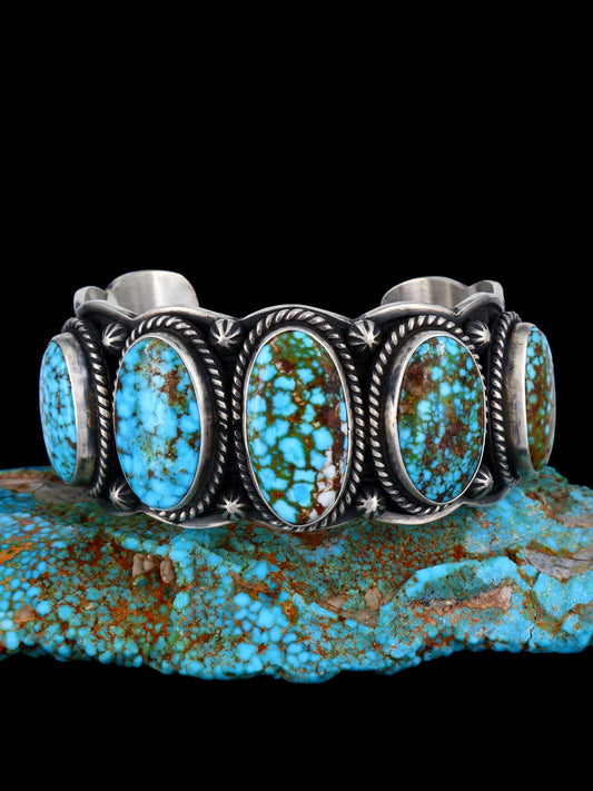 Navajo Sterling Silver Kingman Turquoise Cuff Bracelet