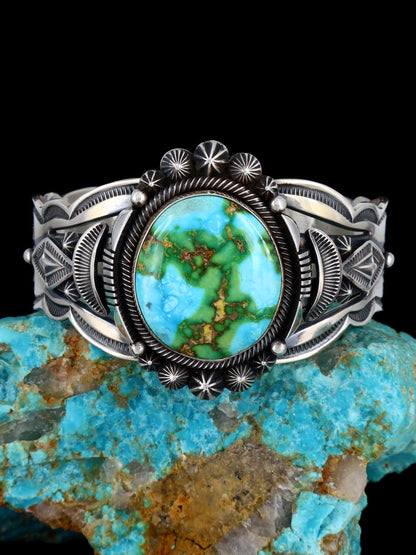 Navajo Jewelry Sterling Silver Sonoran Gold Turquoise Cuff Bracelet