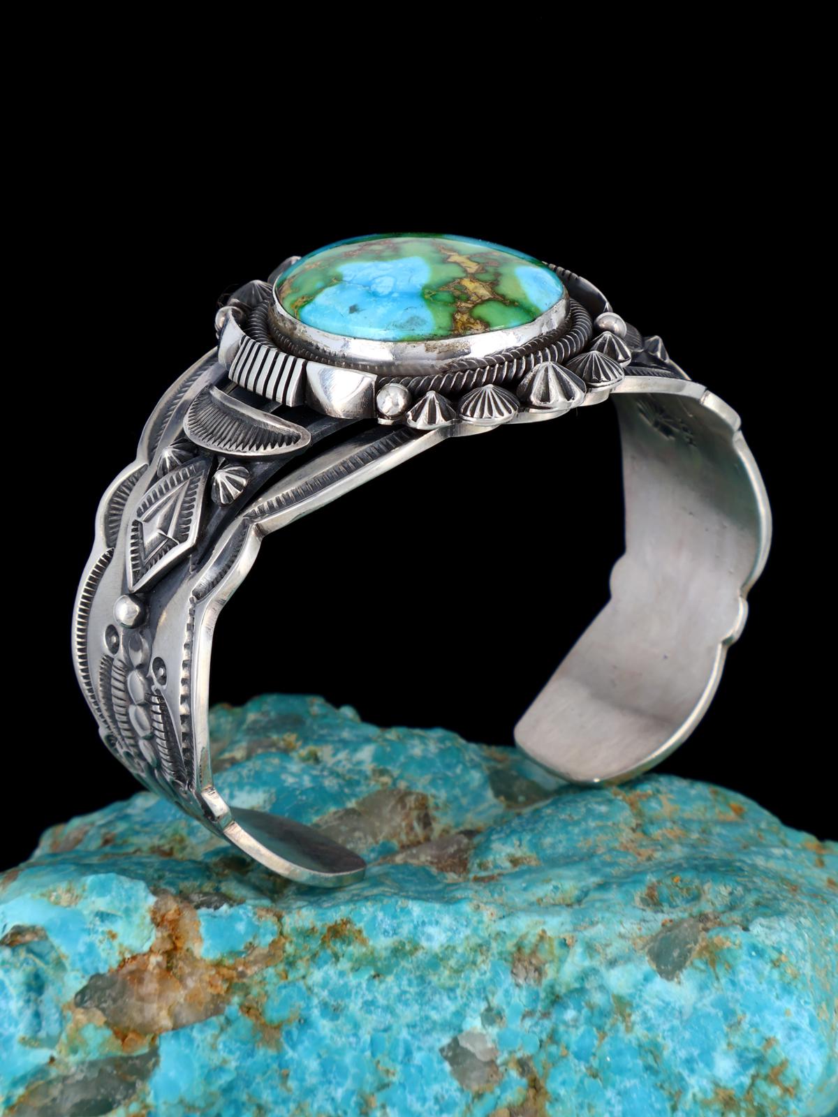 Navajo Jewelry Sterling Silver Sonoran Gold Turquoise Cuff Bracelet