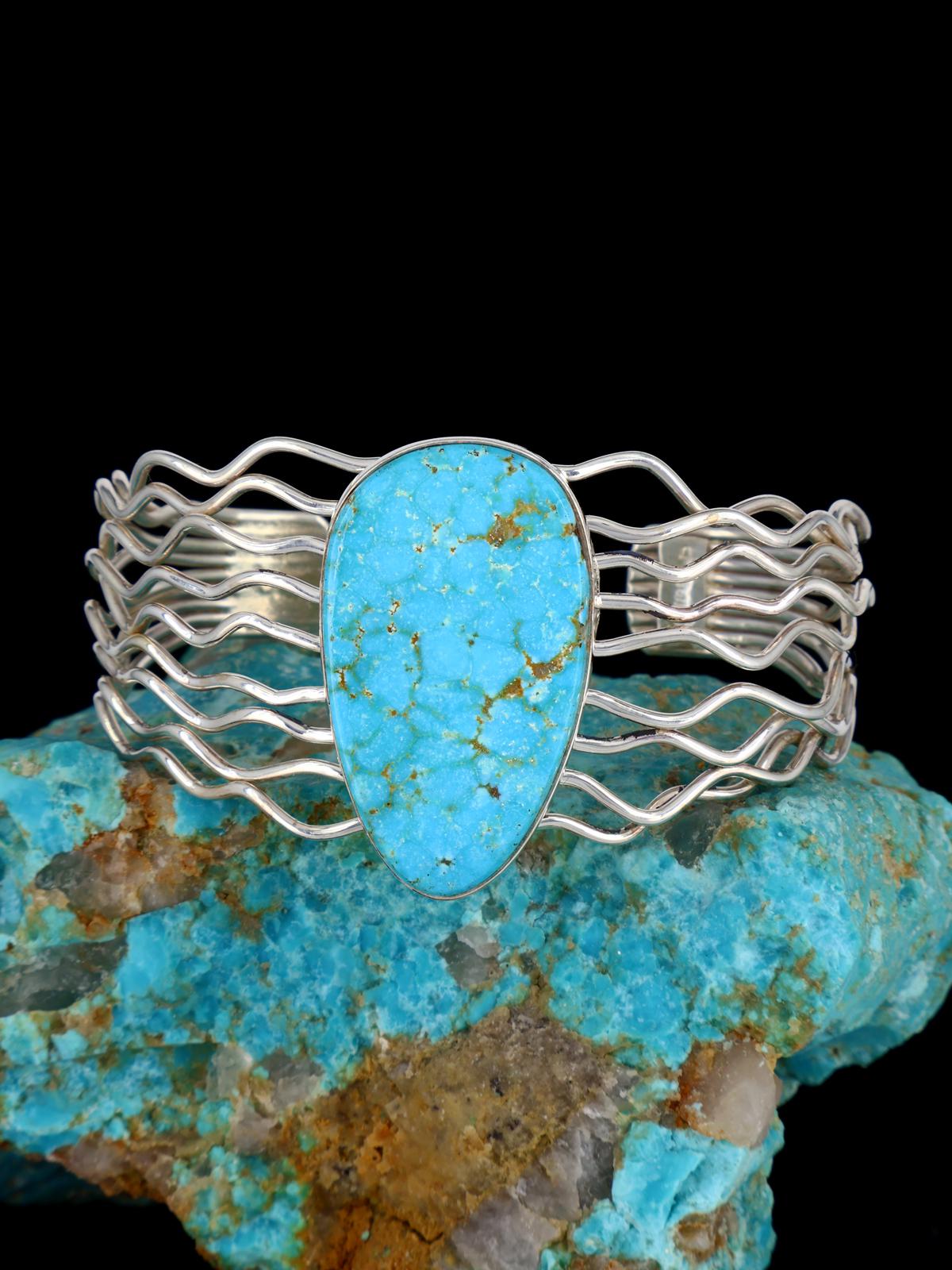 Native American Sterling Silver Turquoise Wire Cuff Bracelet