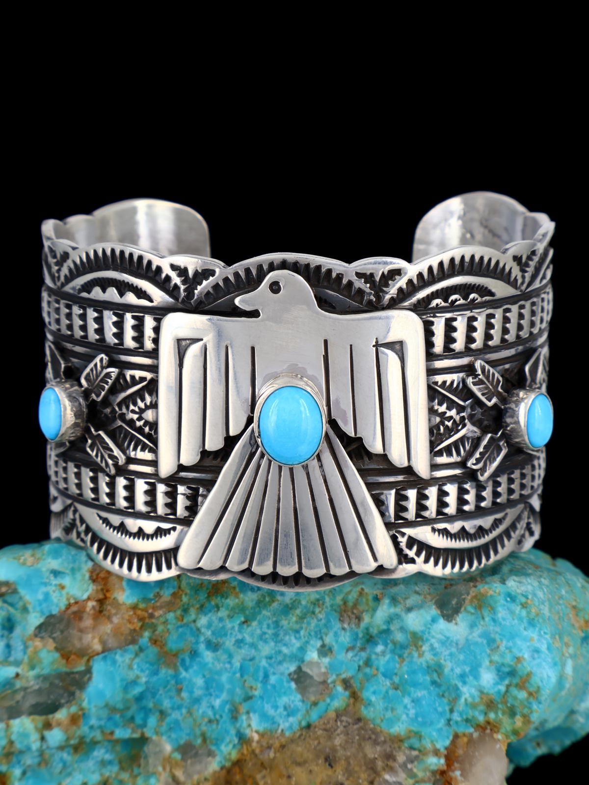 Native American Turquoise Sterling Silver Thunderbird Cuff Bracelet
