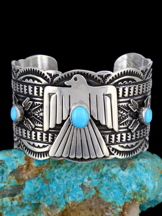 Native American Turquoise Sterling Silver Thunderbird Cuff Bracelet