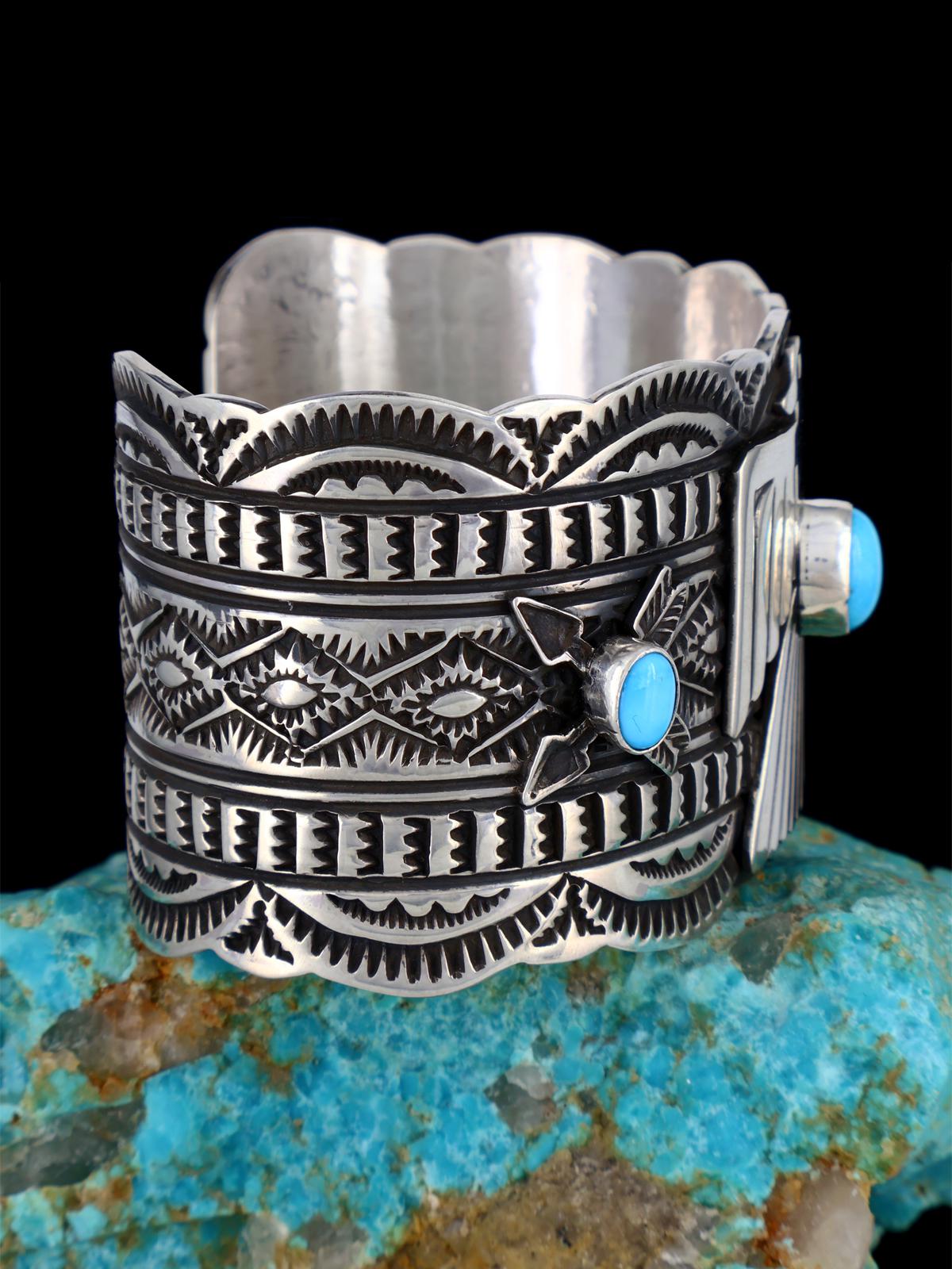 Native American Turquoise Sterling Silver Thunderbird Cuff Bracelet