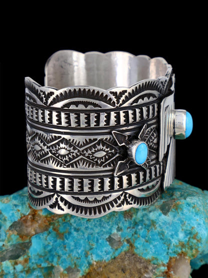 Native American Turquoise Sterling Silver Thunderbird Cuff Bracelet