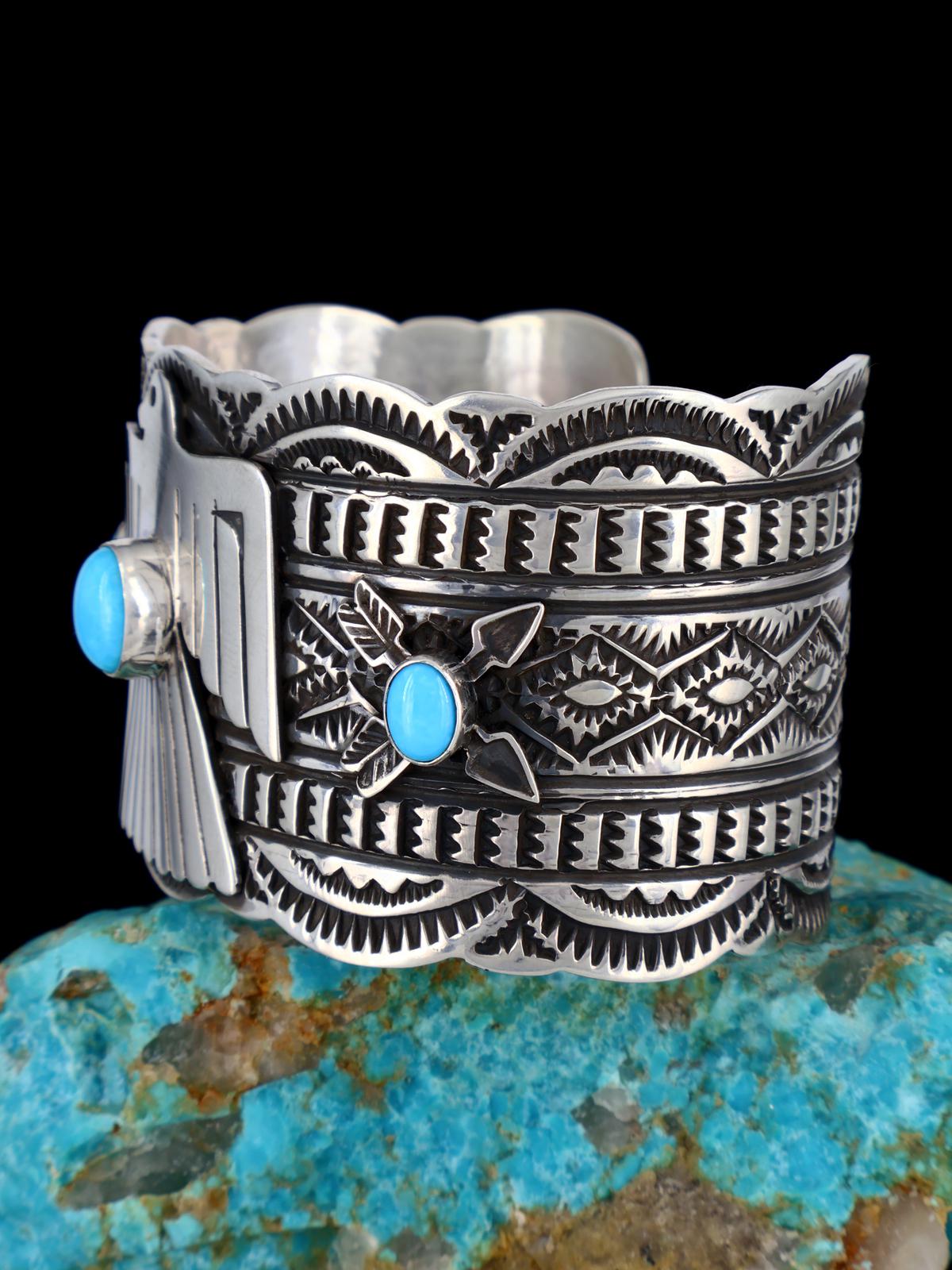 Native American Turquoise Sterling Silver Thunderbird Cuff Bracelet