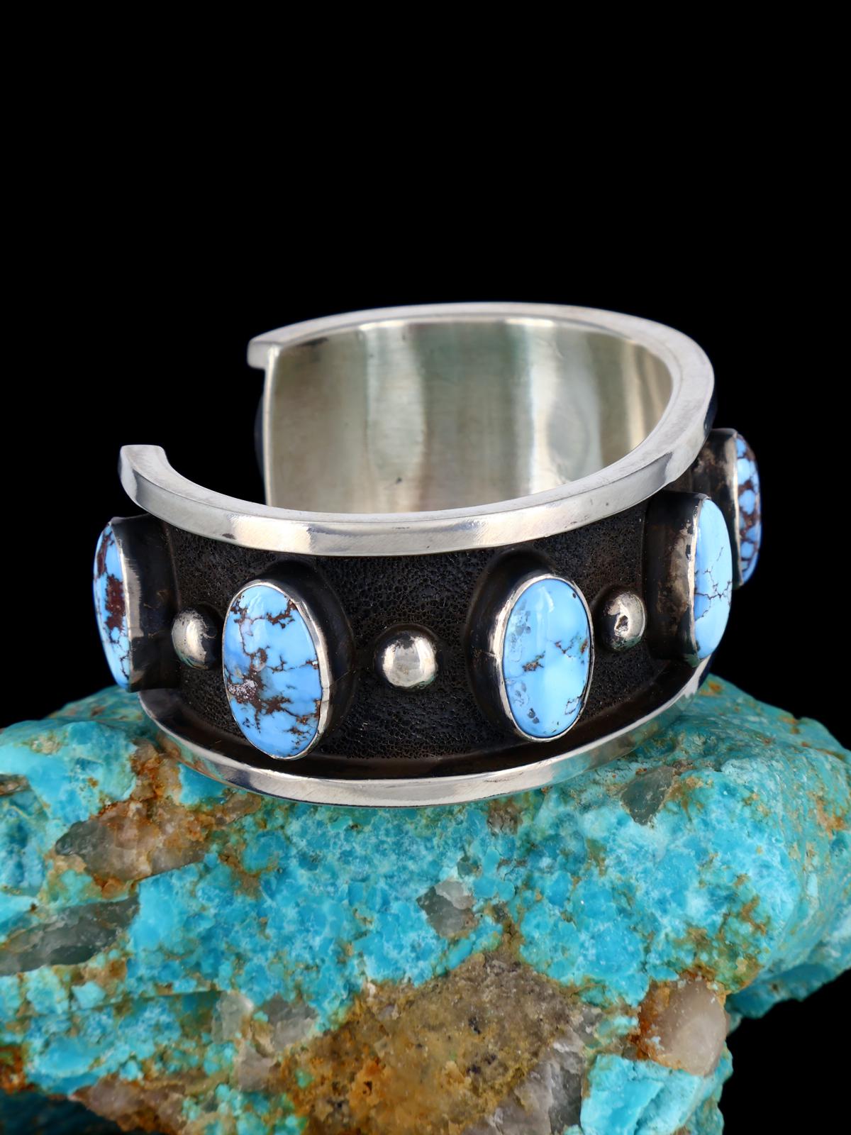 Native American Heavy Golden Hill Turquoise Cuff Bracelet