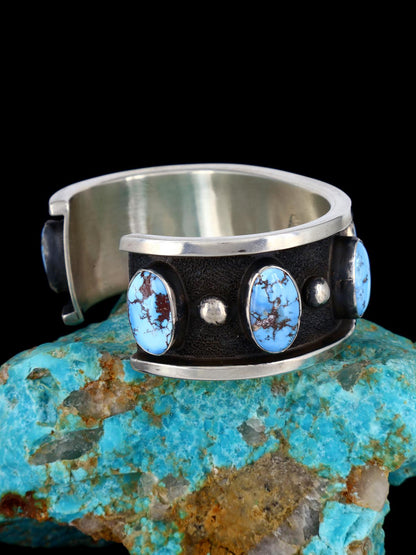 Native American Heavy Golden Hill Turquoise Cuff Bracelet