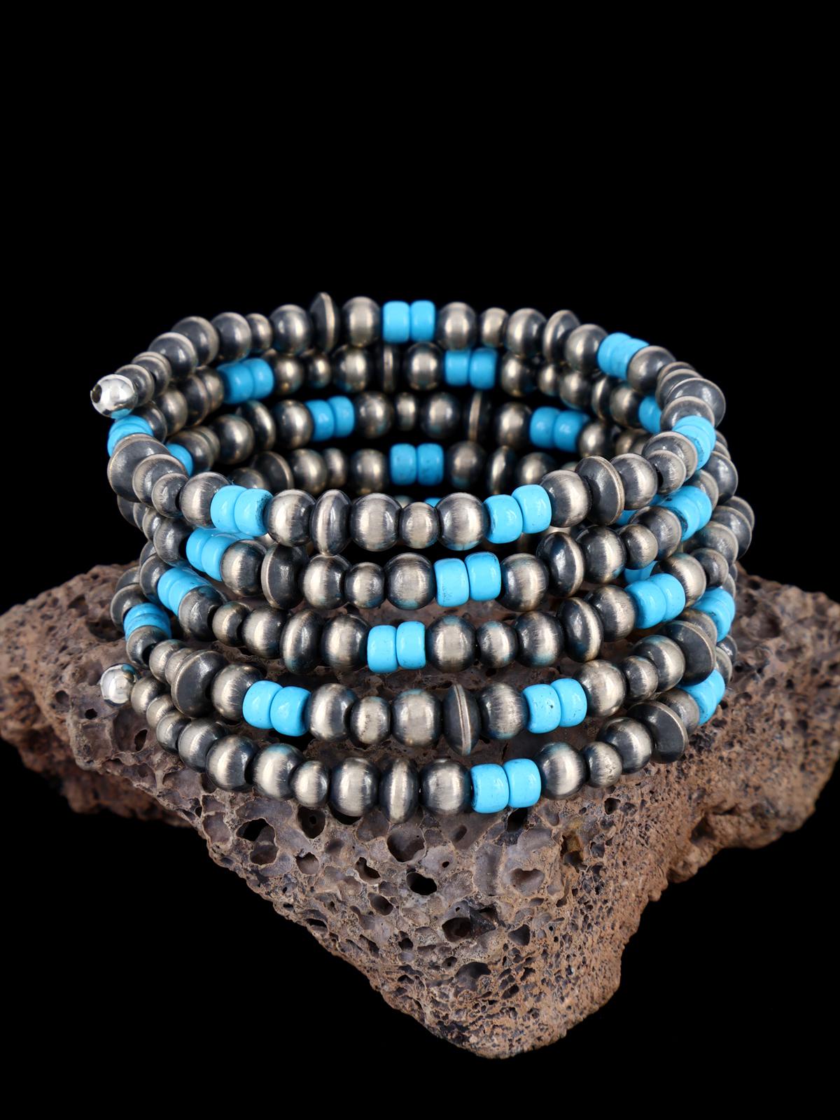 Sterling Silver Turquoise Bead Wrap Bracelet