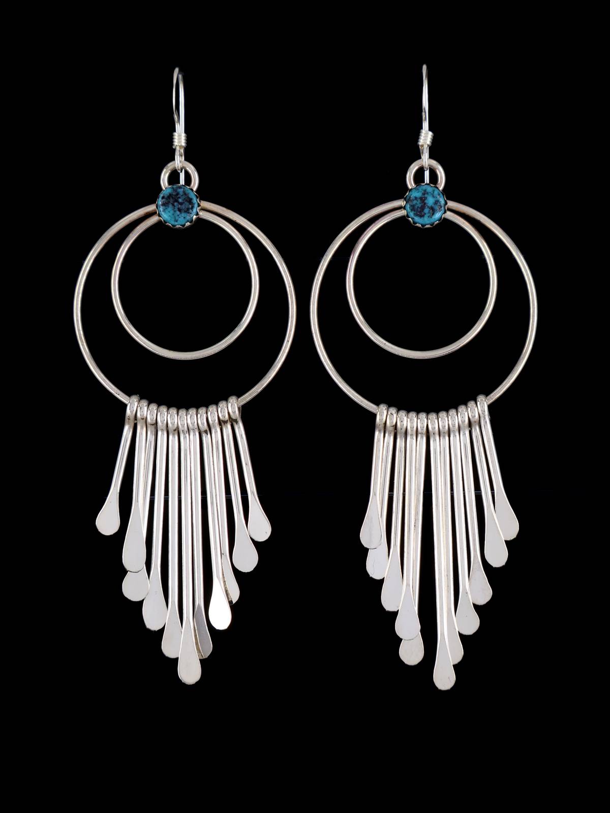 Navajo Sterling Silver Turquoise Waterfall Dangle Earrings - PuebloDirect.com