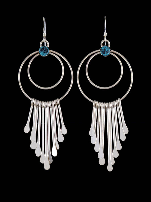 Navajo Sterling Silver Turquoise Waterfall Dangle Earrings - PuebloDirect.com