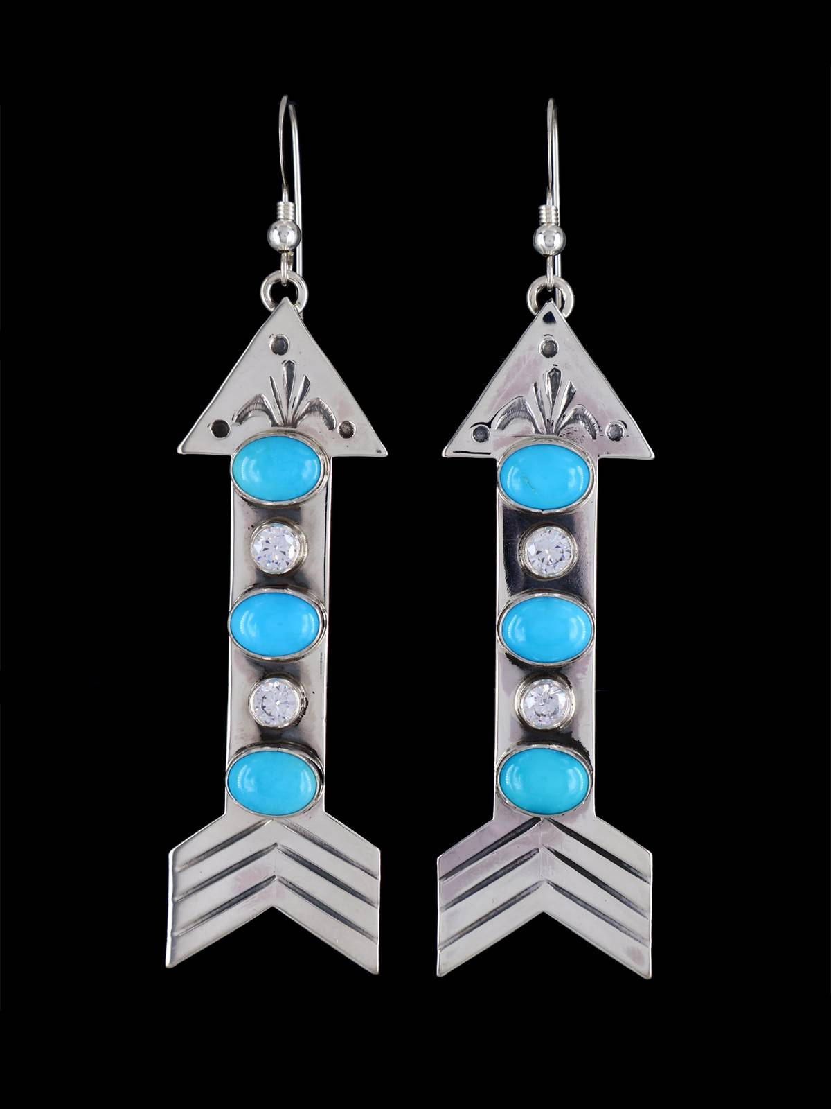 Navajo Turquoise Arrow Sterling Silver Dangle Earrings - PuebloDirect.com