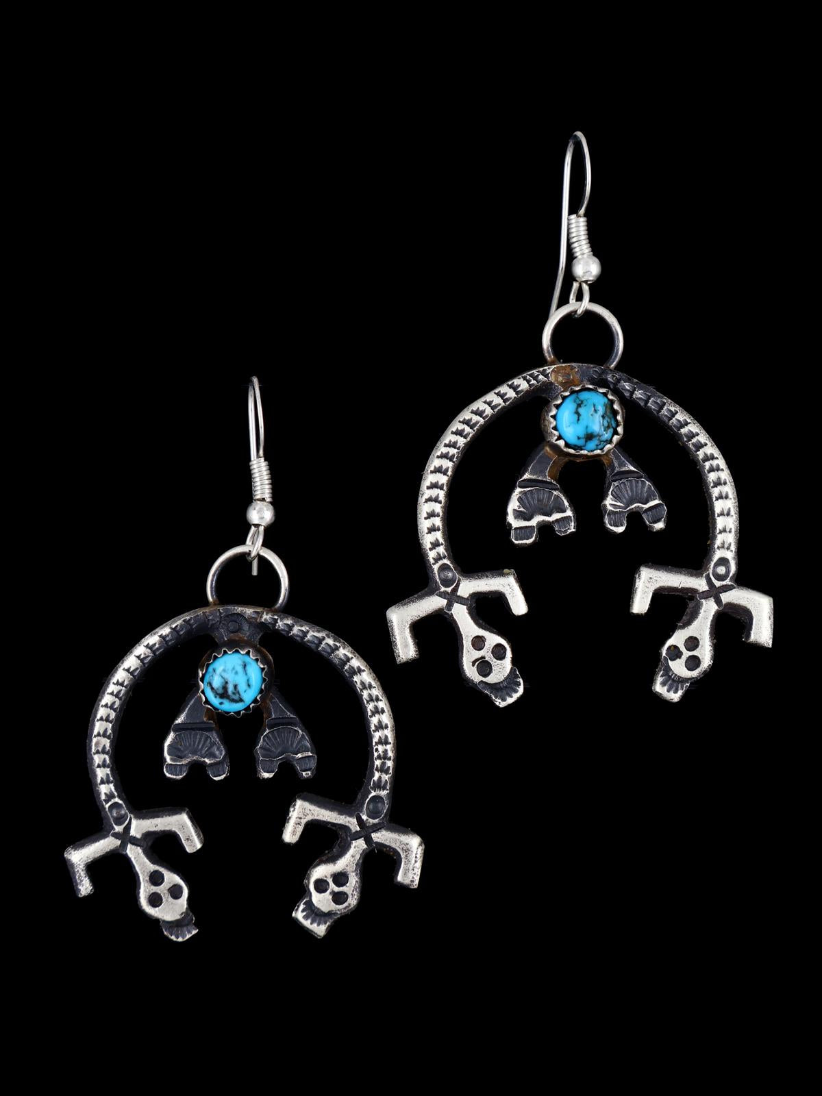 Navajo Sterling Silver Turquoise Yei Dangle Earrings - PuebloDirect.com