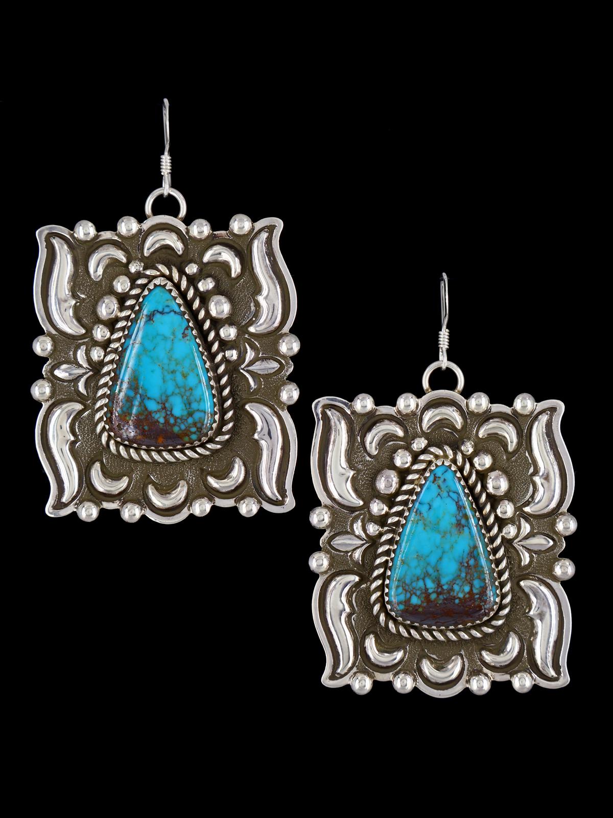 Navajo Egyptian Prince Turquoise Sterling Silver Earrings - PuebloDirect.com