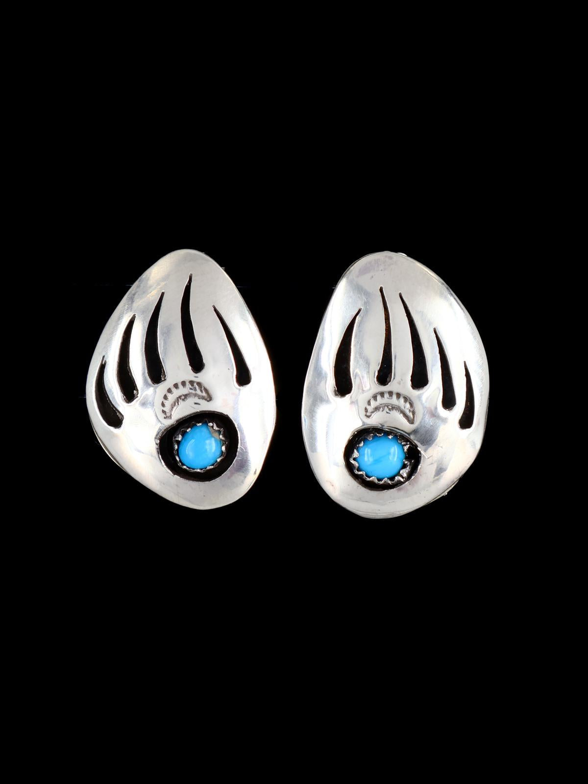 Navajo Sterling Silver Turquoise Bear Paw Post Earrings - PuebloDirect.com