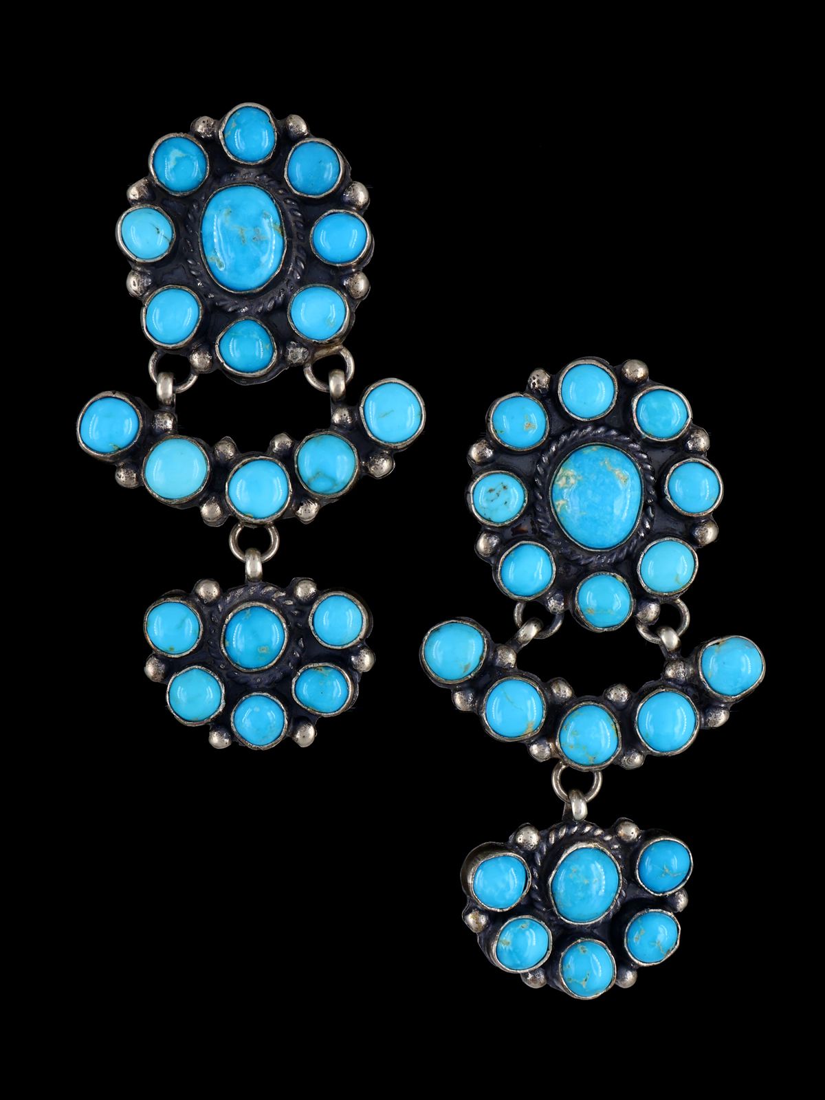 Navajo Sterling Silver Kingman Turquoise Post Earrings - PuebloDirect.com