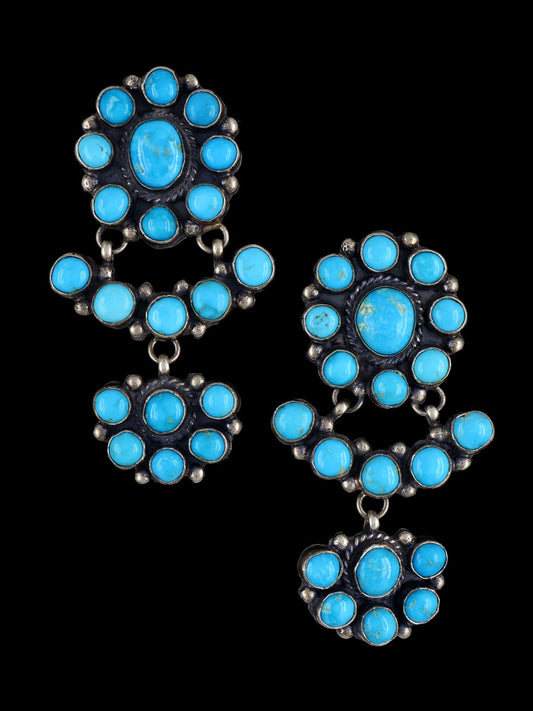 Navajo Sterling Silver Kingman Turquoise Post Earrings - PuebloDirect.com
