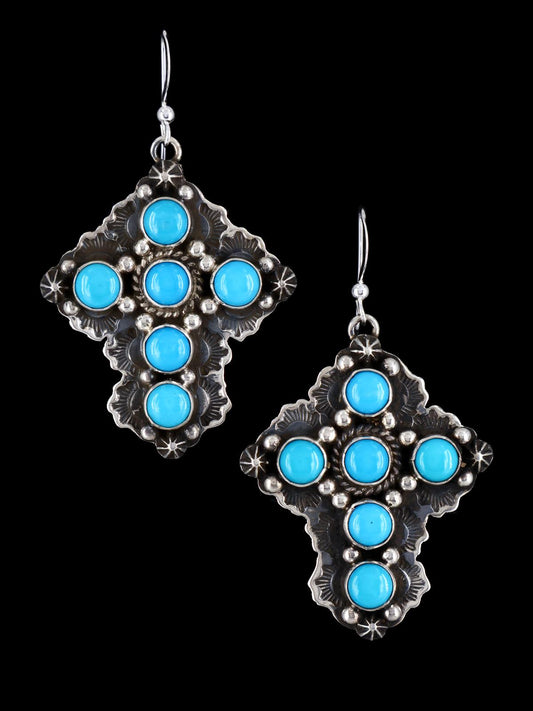 Navajo Jewelry Sleeping Beauty Turquoise Dangle Cross Earrings - PuebloDirect.com
