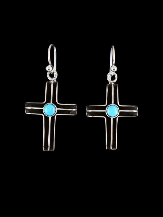 Native American Turquoise Dangle Cross Earrings - PuebloDirect.com