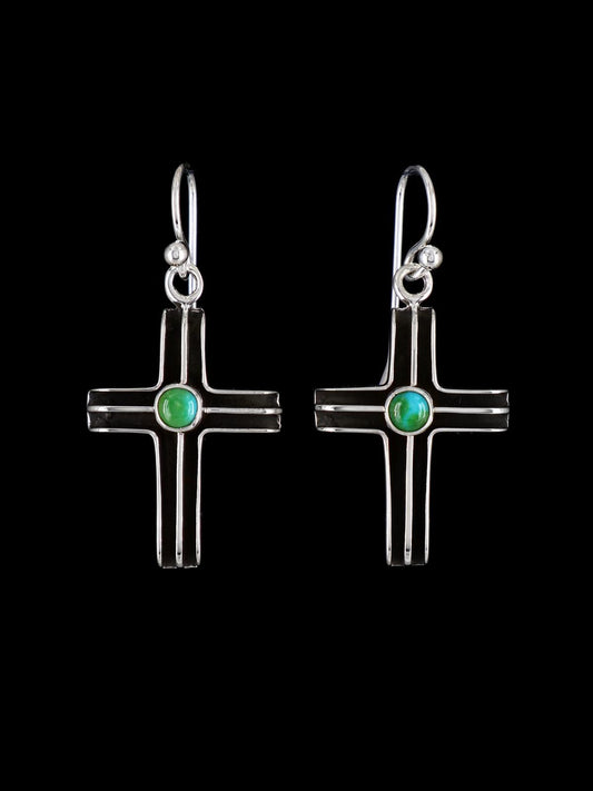 Native American Turquoise Dangle Cross Earrings - PuebloDirect.com