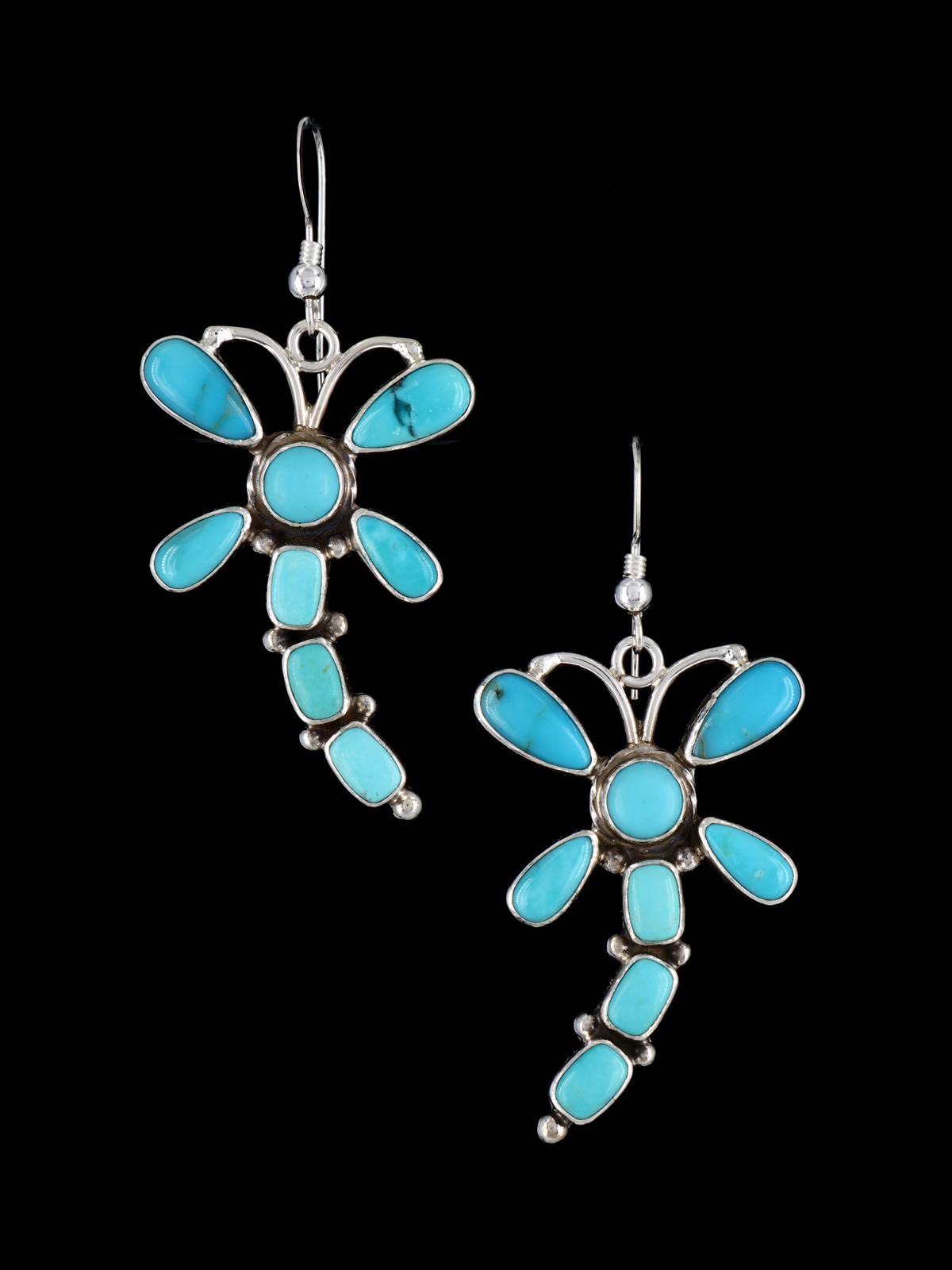 Navajo Sterling Silver Turquoise Dragonfly Dangle Earrings - PuebloDirect.com